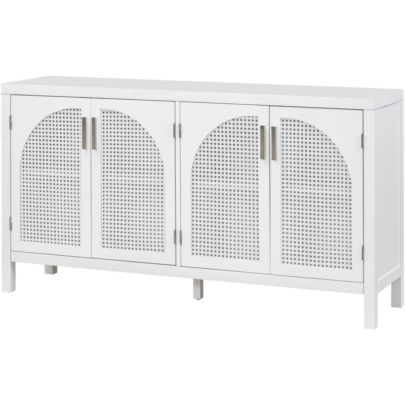 TREXM Large Storage Space Sideboard with Artificial Rattan Door and Metal Handles for Living Room and Entryway (White) - Supfirm