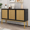 TREXM Large Storage Space Sideboard with Artificial Rattan Door and Rebound Device for Living Room and Entryway (Black) - Supfirm
