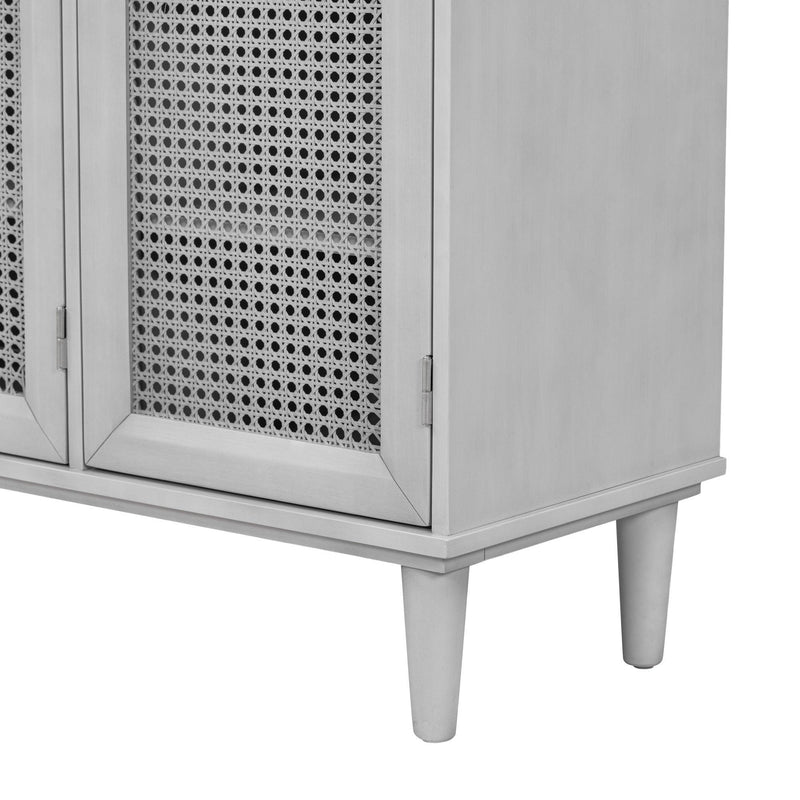 TREXM Large Storage Space Sideboard with Artificial Rattan Door and Unobtrusive Doorknob for Living Room and Entryway (Gray) - Supfirm