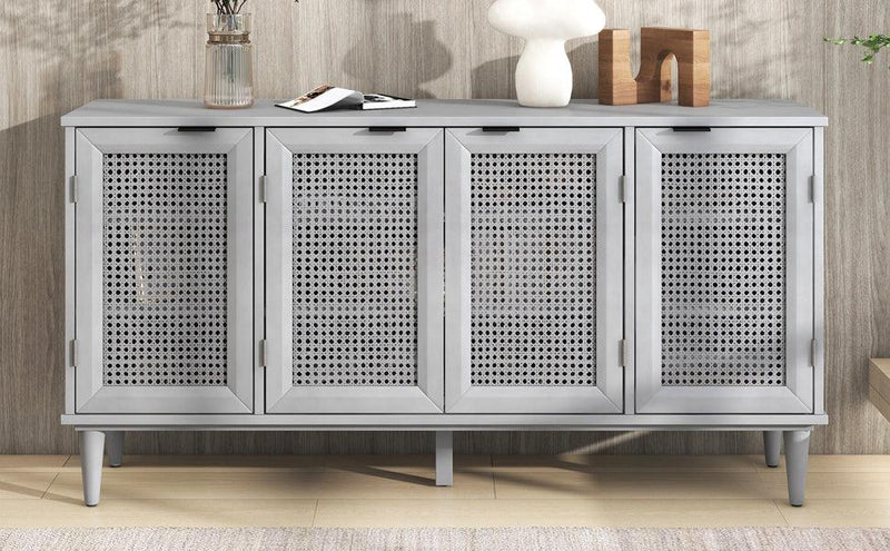 TREXM Large Storage Space Sideboard with Artificial Rattan Door and Unobtrusive Doorknob for Living Room and Entryway (Gray) - Supfirm