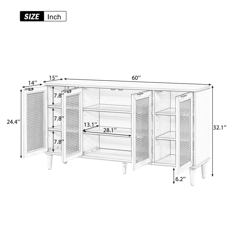 TREXM Large Storage Space Sideboard with Artificial Rattan Door and Unobtrusive Doorknob for Living Room and Entryway (Gray) - Supfirm