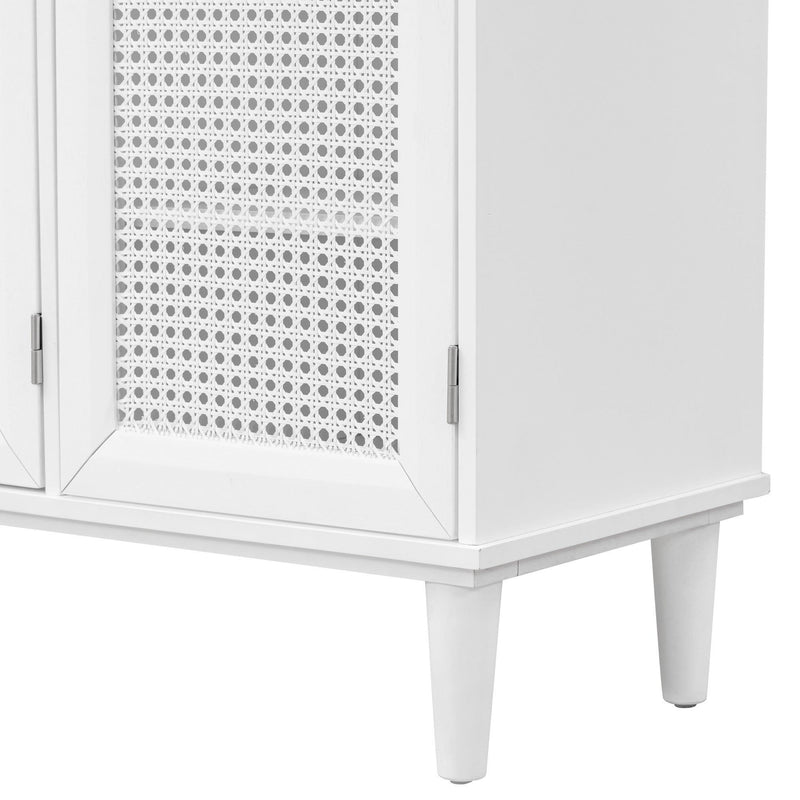 TREXM Large Storage Space Sideboard with Artificial Rattan Door and Unobtrusive Doorknob for Living Room and Entryway (White) - Supfirm