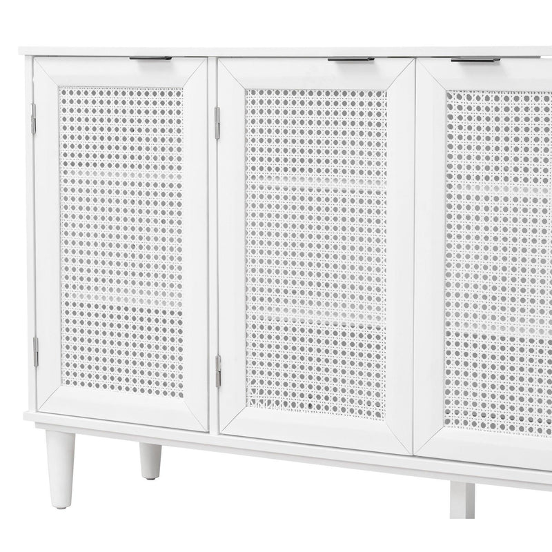 TREXM Large Storage Space Sideboard with Artificial Rattan Door and Unobtrusive Doorknob for Living Room and Entryway (White) - Supfirm