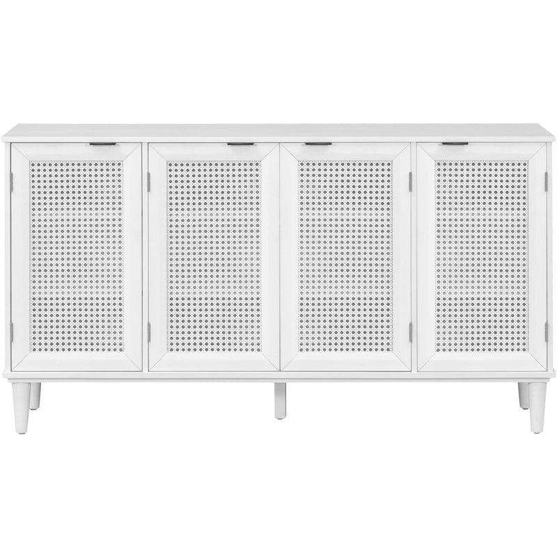 TREXM Large Storage Space Sideboard with Artificial Rattan Door and Unobtrusive Doorknob for Living Room and Entryway (White) - Supfirm