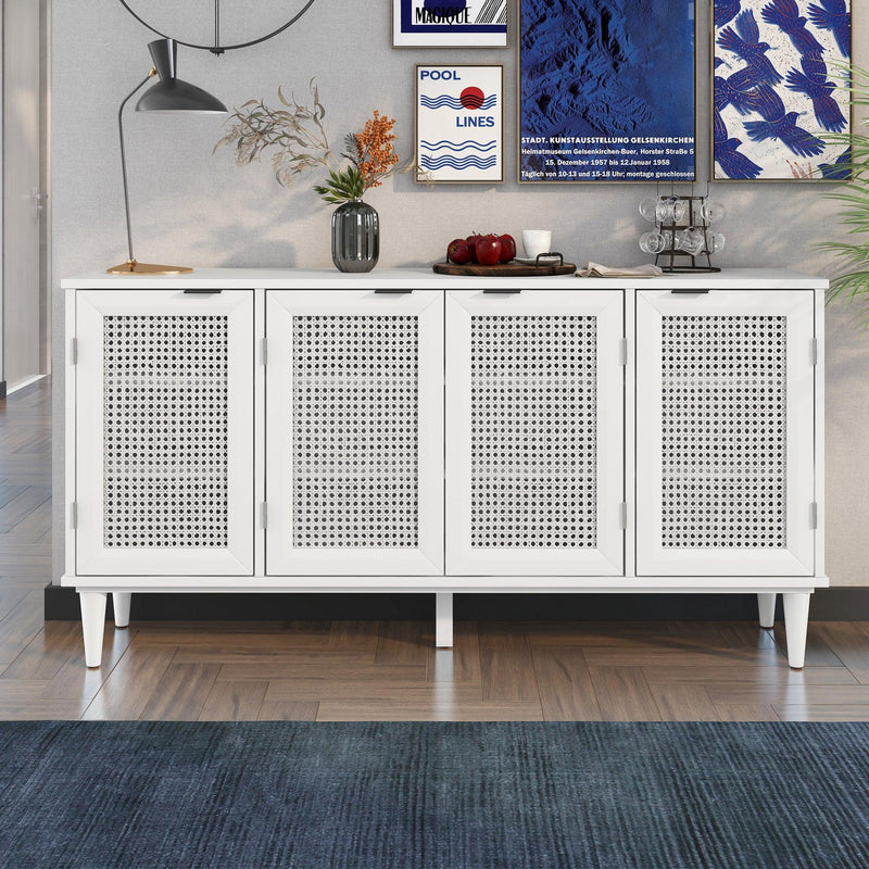 TREXM Large Storage Space Sideboard with Artificial Rattan Door and Unobtrusive Doorknob for Living Room and Entryway (White) - Supfirm