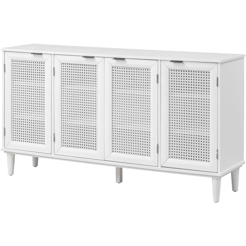 TREXM Large Storage Space Sideboard with Artificial Rattan Door and Unobtrusive Doorknob for Living Room and Entryway (White) - Supfirm