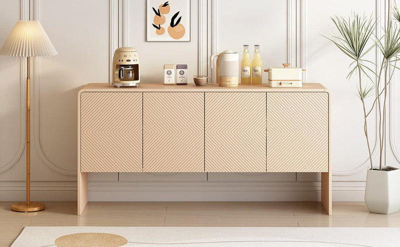 TREXM Minimalist Style 60"L Large Storage Space Sideboard with 4 Doors and Rebound Device for Living Room and Entryway (Apricot Cream) - Supfirm