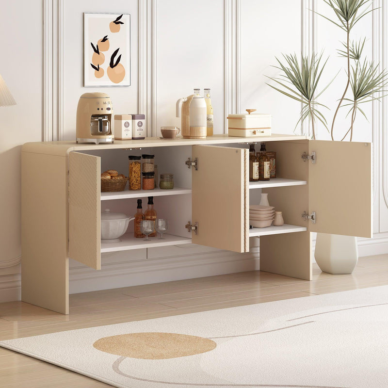 TREXM Minimalist Style 60"L Large Storage Space Sideboard with 4 Doors and Rebound Device for Living Room and Entryway (Apricot Cream) - Supfirm