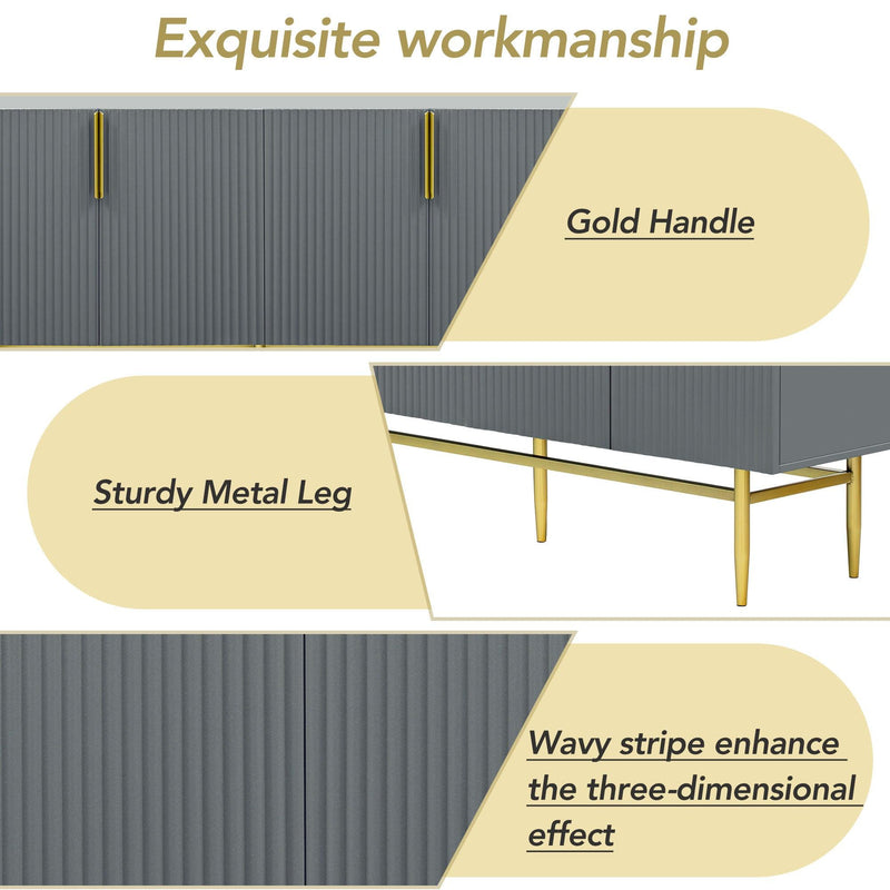 TREXM Modern Elegant 4-door Sideboard Gold Metal Handle Buffet Cabinet for Dining Room, Living Room, Bedroom, Hallway (Gray) - Supfirm