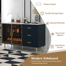 TREXM Modern Sideboard MDF Buffet Cabinet Marble Sticker Tabletop and Amber-yellow Tempered Glass Doors with Gold Metal Legs & Handles (Navy Blue) - Supfirm