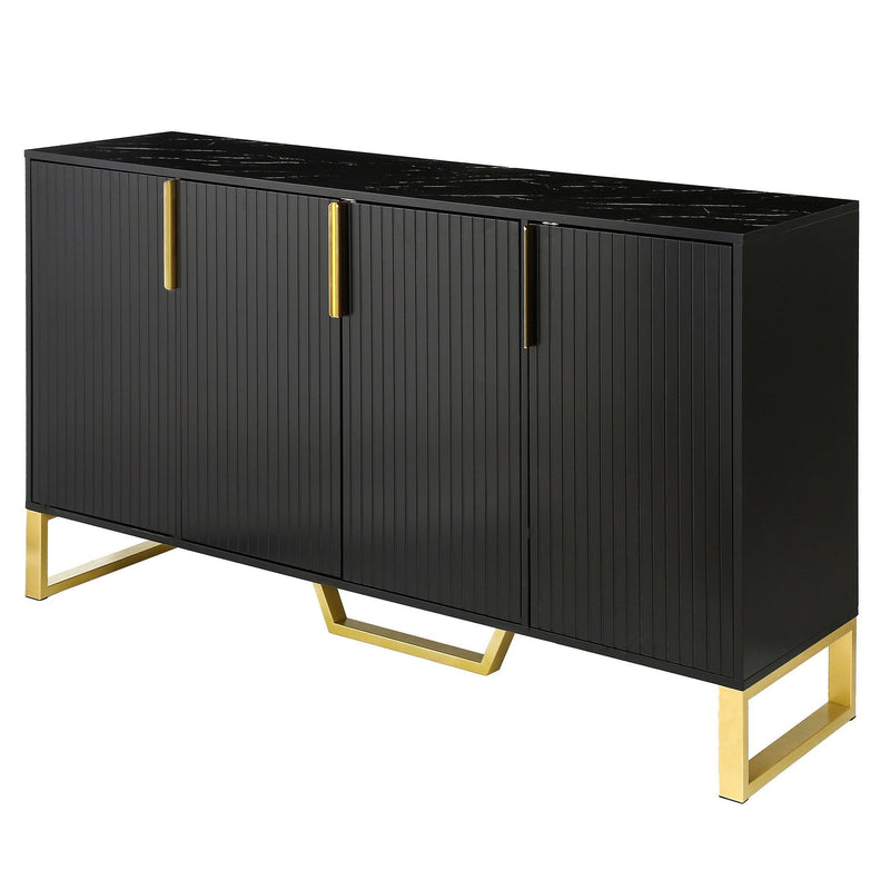 TREXM Modern sideboard with Four Doors, Metal handles & Legs and Adjustable Shelves Kitchen Cabinet (Black) - Supfirm