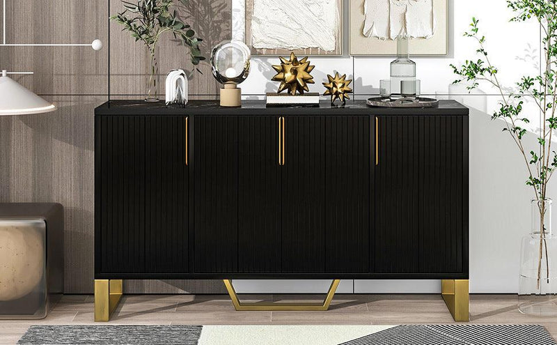 TREXM Modern sideboard with Four Doors, Metal handles & Legs and Adjustable Shelves Kitchen Cabinet (Black) - Supfirm