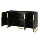 TREXM Modern sideboard with Four Doors, Metal handles & Legs and Adjustable Shelves Kitchen Cabinet (Black) - Supfirm