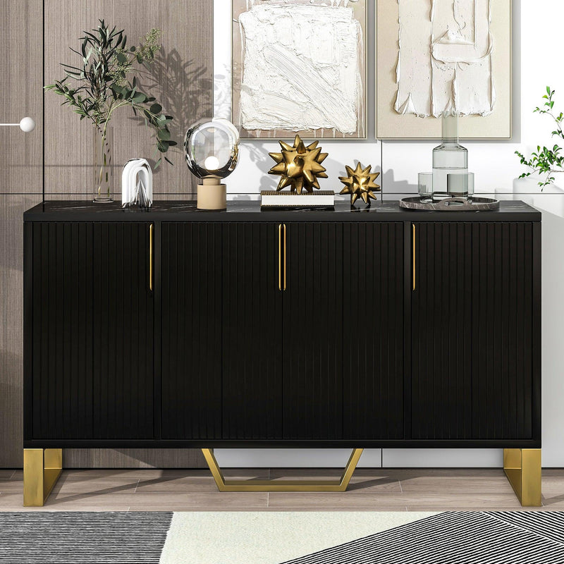 TREXM Modern sideboard with Four Doors, Metal handles & Legs and Adjustable Shelves Kitchen Cabinet (Black) - Supfirm