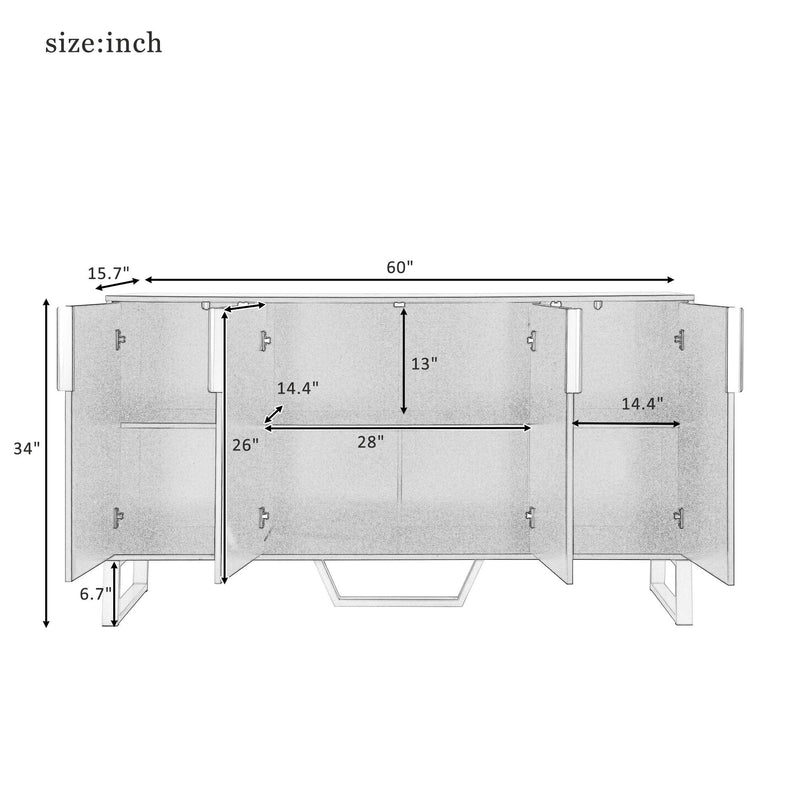 TREXM Modern sideboard with Four Doors, Metal handles & Legs and Adjustable Shelves Kitchen Cabinet (Black) - Supfirm