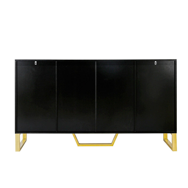 TREXM Modern sideboard with Four Doors, Metal handles & Legs and Adjustable Shelves Kitchen Cabinet (Black) - Supfirm