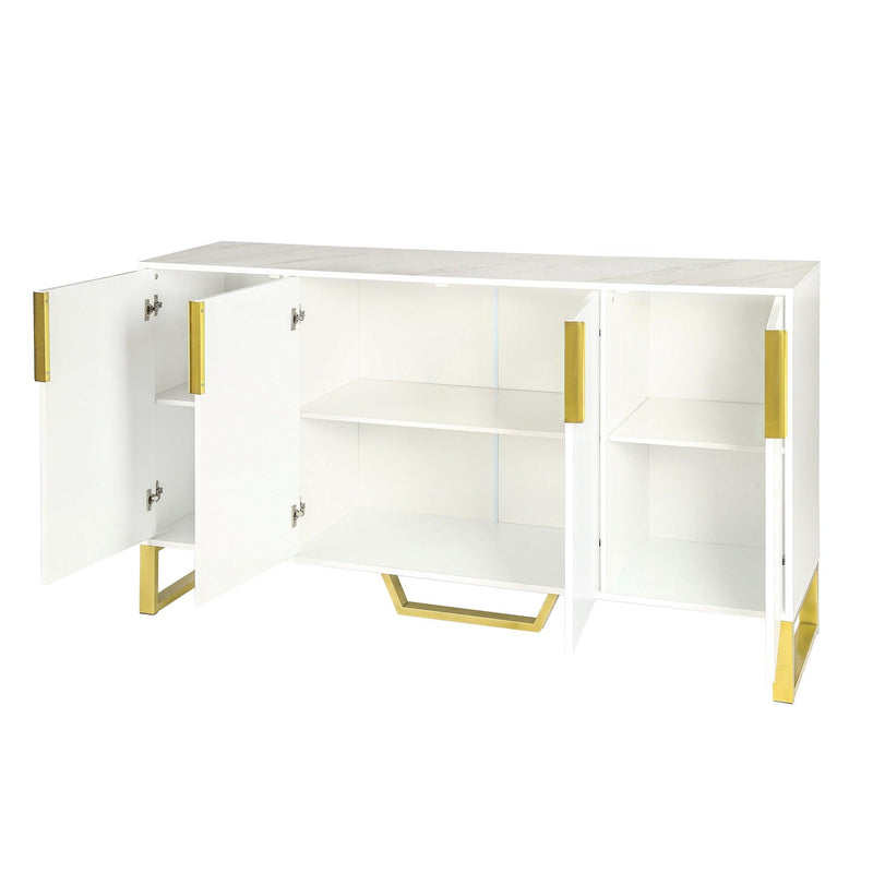 TREXM Modern sideboard with Four Doors, Metal handles & Legs and Adjustable Shelves Kitchen Cabinet (White) - Supfirm