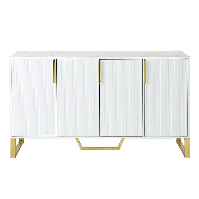 TREXM Modern sideboard with Four Doors, Metal handles & Legs and Adjustable Shelves Kitchen Cabinet (White) - Supfirm