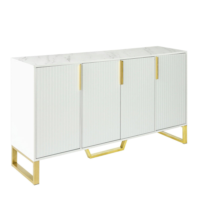 TREXM Modern sideboard with Four Doors, Metal handles & Legs and Adjustable Shelves Kitchen Cabinet (White) - Supfirm