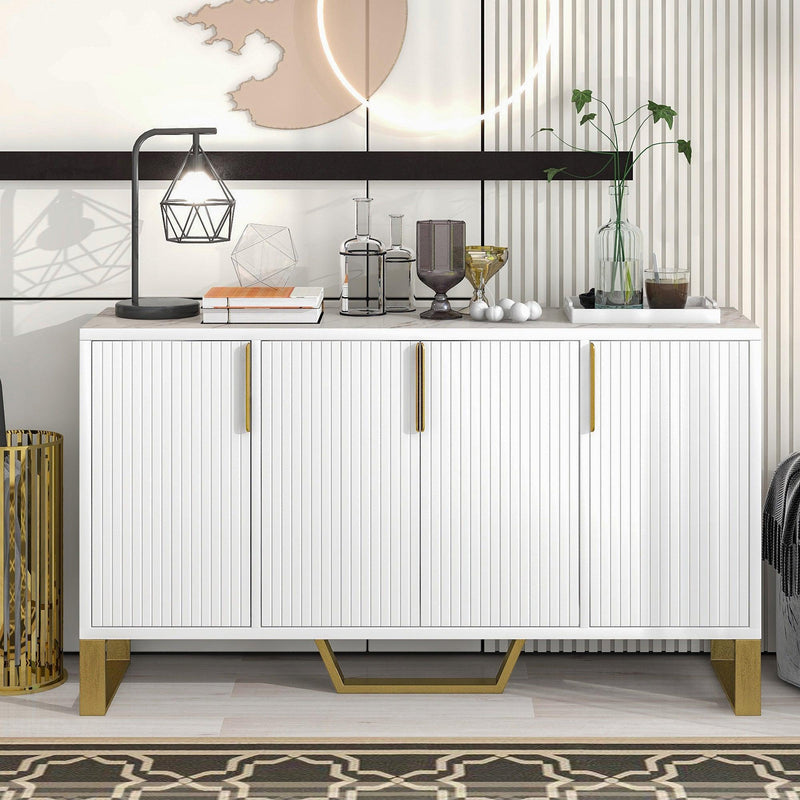 TREXM Modern sideboard with Four Doors, Metal handles & Legs and Adjustable Shelves Kitchen Cabinet (White) - Supfirm