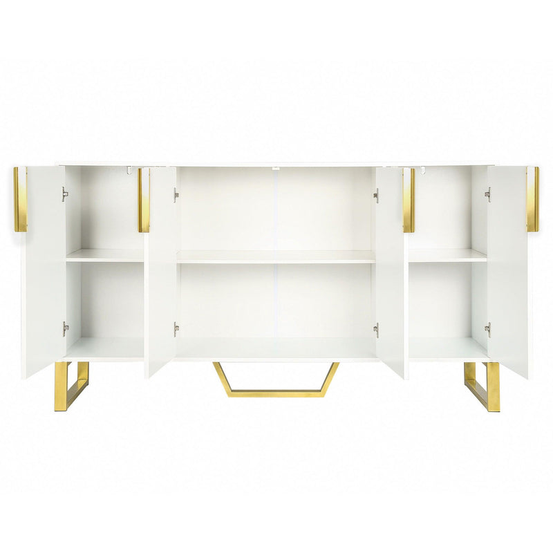 TREXM Modern sideboard with Four Doors, Metal handles & Legs and Adjustable Shelves Kitchen Cabinet (White) - Supfirm