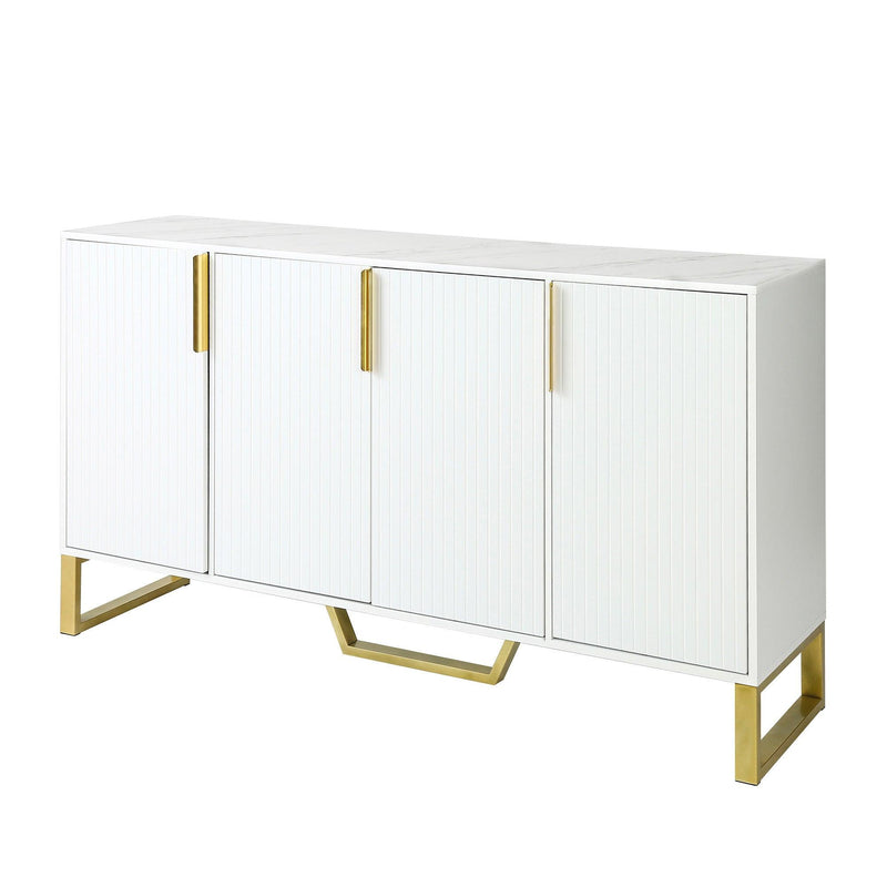 TREXM Modern sideboard with Four Doors, Metal handles & Legs and Adjustable Shelves Kitchen Cabinet (White) - Supfirm