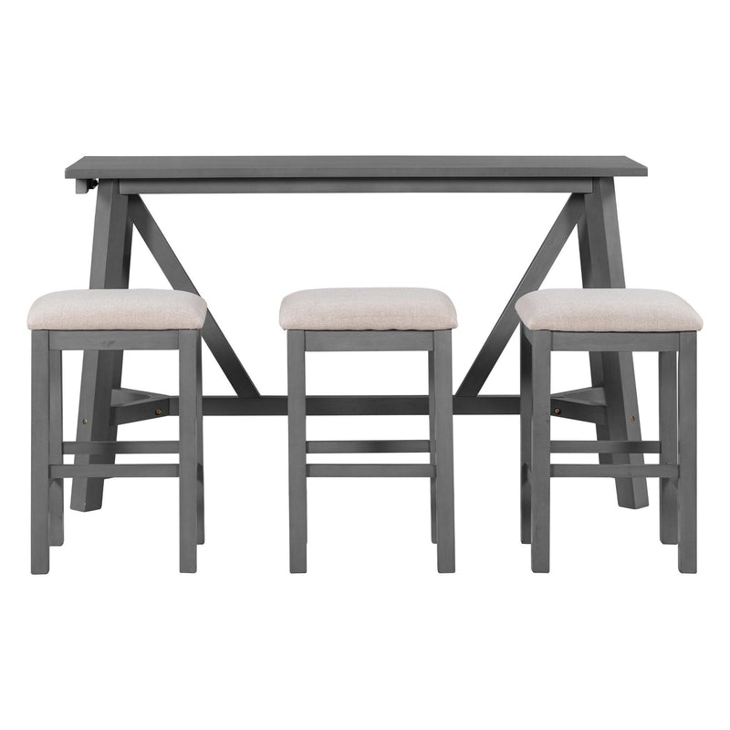 TREXM Multipurpose Home Kitchen Dining Bar Table Set with 3 Upholstered Stools(Gray) - Supfirm