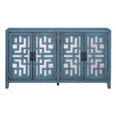 TREXM Retro 4-Door Mirrored Buffet Sideboard with Metal Pulls for Dining Room, Living Room and Hallway (Navy) - Supfirm