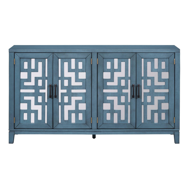 TREXM Retro 4-Door Mirrored Buffet Sideboard with Metal Pulls for Dining Room, Living Room and Hallway (Navy) - Supfirm