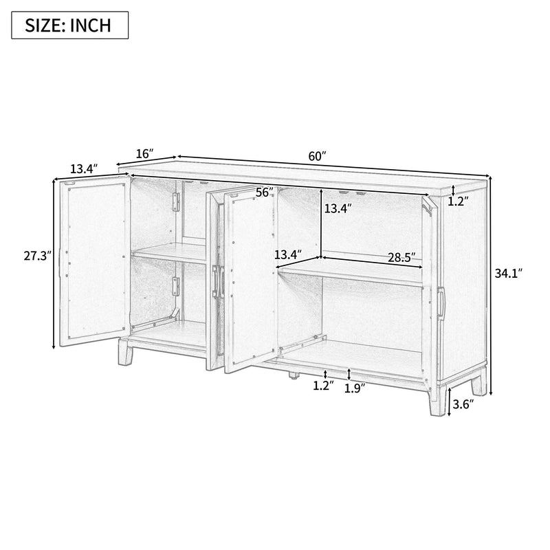 TREXM Retro 4-Door Mirrored Buffet Sideboard with Metal Pulls for Dining Room, Living Room and Hallway (Navy) - Supfirm