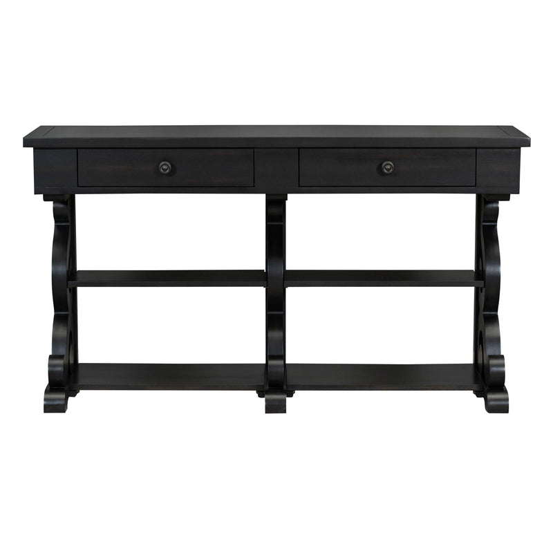 TREXM Retro Console Table/Sideboard with Ample Storage, Open Shelves and Drawers for Entrance, Dinning Room, Living Room (Antique Black) - Supfirm