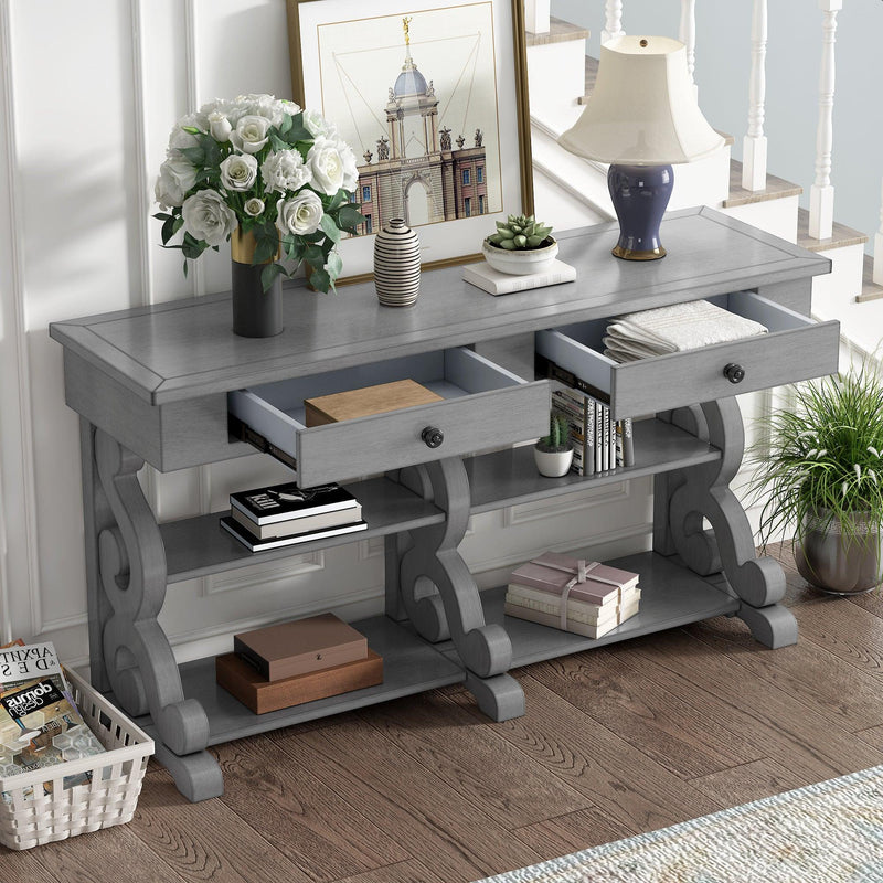 TREXM Retro Console Table/Sideboard with Ample Storage, Open Shelves and Drawers for Entrance, Dinning Room, Living Room (Antique Gray) - Supfirm