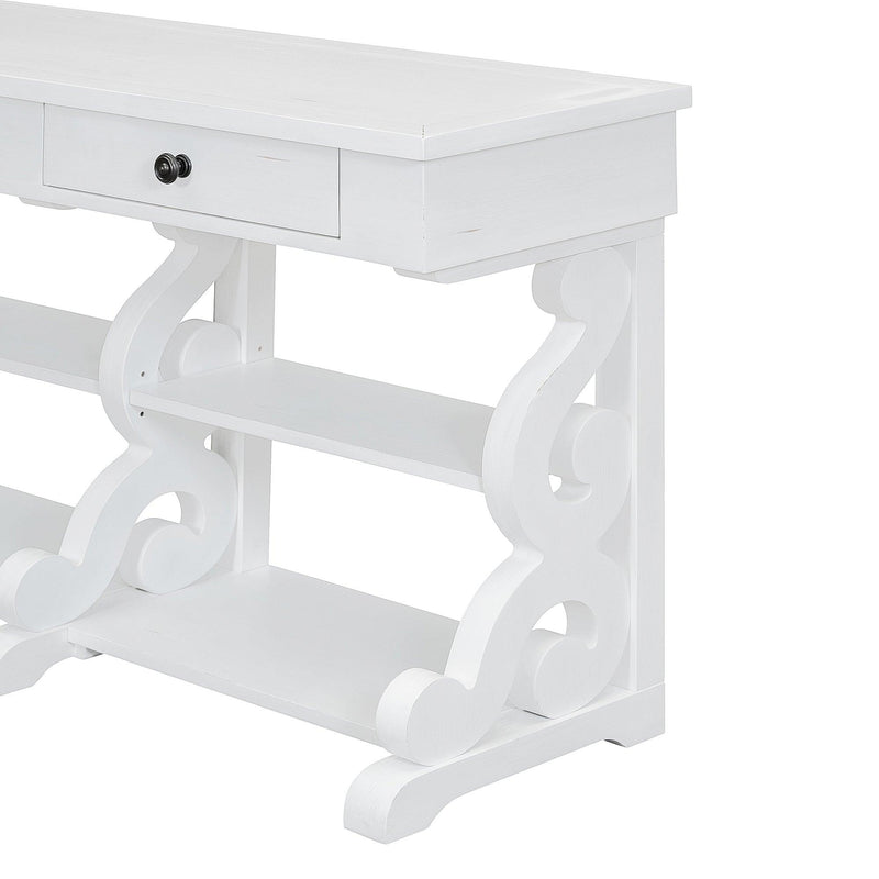 TREXM Retro Console Table/Sideboard with Ample Storage, Open Shelves and Drawers for Entrance, Dinning Room, Living Room (Antique White) - Supfirm