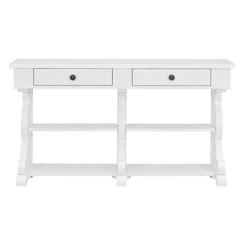 TREXM Retro Console Table/Sideboard with Ample Storage, Open Shelves and Drawers for Entrance, Dinning Room, Living Room (Antique White) - Supfirm