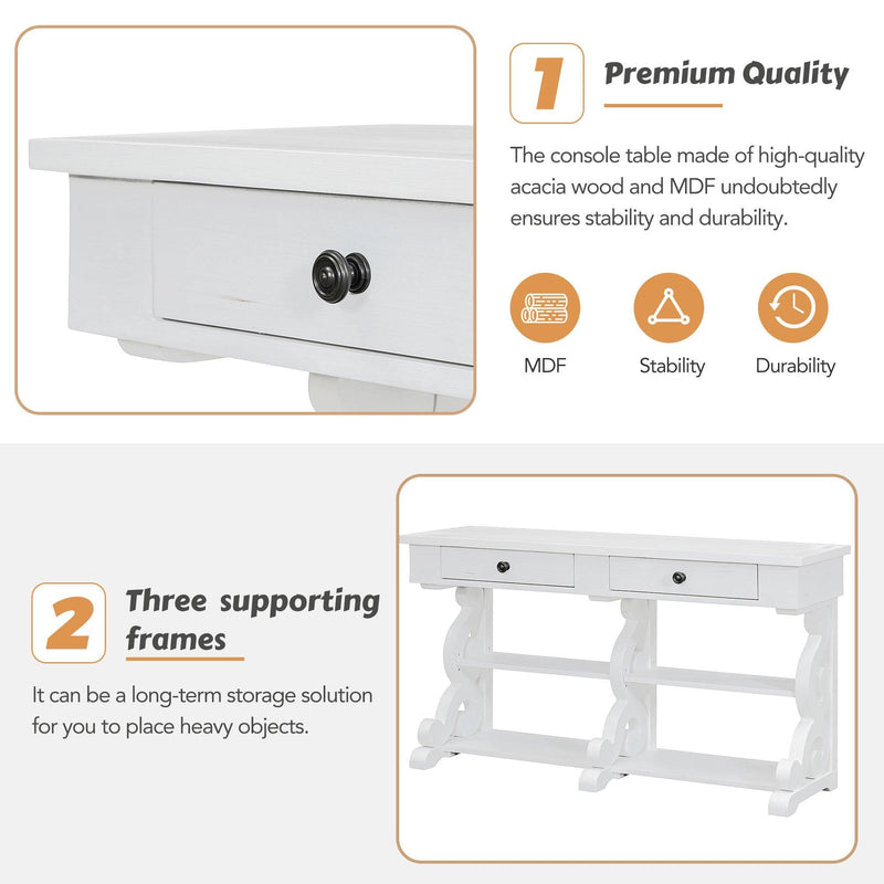 TREXM Retro Console Table/Sideboard with Ample Storage, Open Shelves and Drawers for Entrance, Dinning Room, Living Room (Antique White) - Supfirm