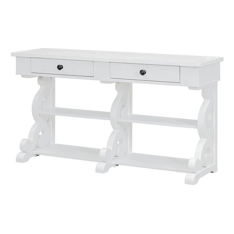 TREXM Retro Console Table/Sideboard with Ample Storage, Open Shelves and Drawers for Entrance, Dinning Room, Living Room (Antique White) - Supfirm