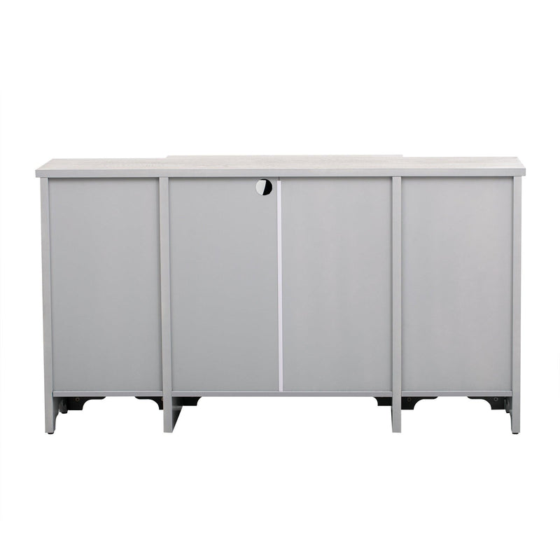 TREXM Retro Sideboard Glass Door with Curved Line Design Ample Storage Cabinet with Black Handle and Three Adjustable Shelves for Dining Room and Kitchen (Antique White) - Supfirm