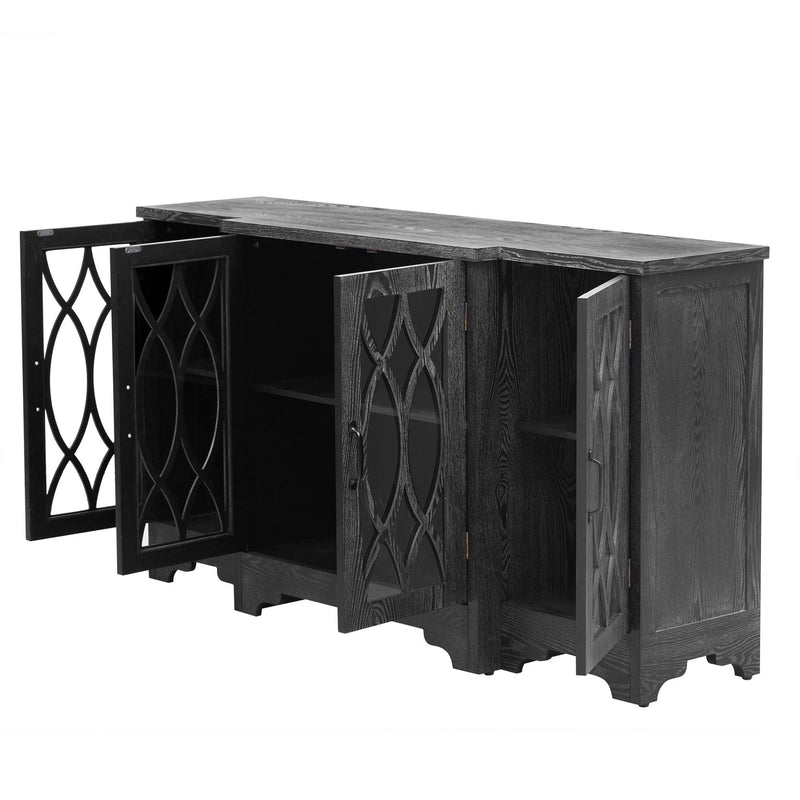 TREXM Retro Sideboard Glass Door with Curved Line Design Ample Storage Cabinet with Black Handle and Three Adjustable Shelves for Dining Room and Kitchen (Black) - Supfirm