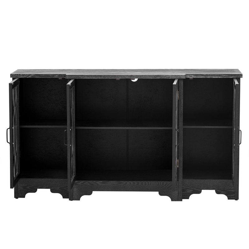 TREXM Retro Sideboard Glass Door with Curved Line Design Ample Storage Cabinet with Black Handle and Three Adjustable Shelves for Dining Room and Kitchen (Black) - Supfirm