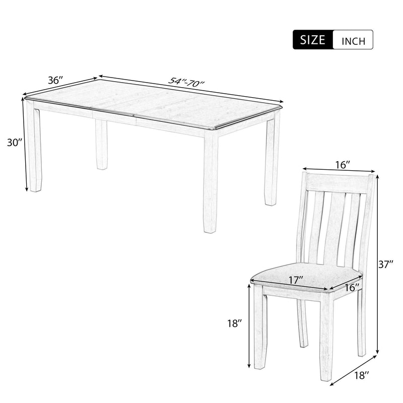 TREXM Retro Style 7-Piece Dining Table Set with Extendable Table and 6 Upholstered Chairs (Brown+White) - Supfirm