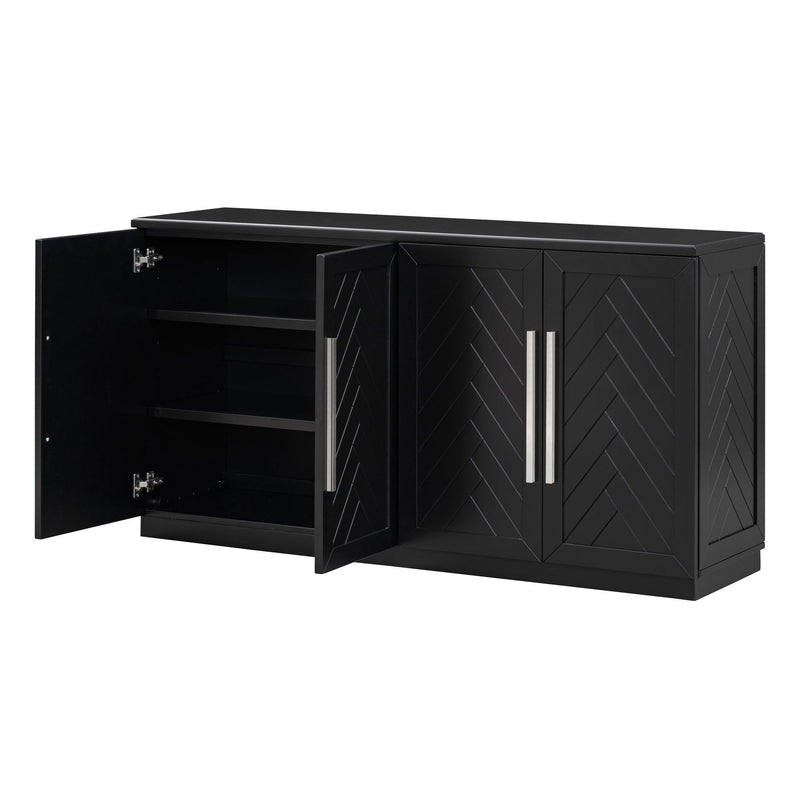 TREXM Sideboard with 4 Doors Large Storage Space Buffet Cabinet with Adjustable Shelves and Silver Handles for Kitchen, Dining Room, Living Room (Black) - Supfirm