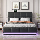 Tufted Upholstered Platform Bed with Hydraulic Storage System,Queen Size PU Storage Bed with LED Lights and USB charger, Black - Supfirm