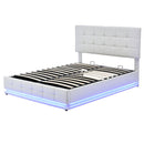 Tufted Upholstered Platform Bed with Hydraulic Storage System,Queen Size PU Storage Bed with LED Lights and USB charger, White - Supfirm