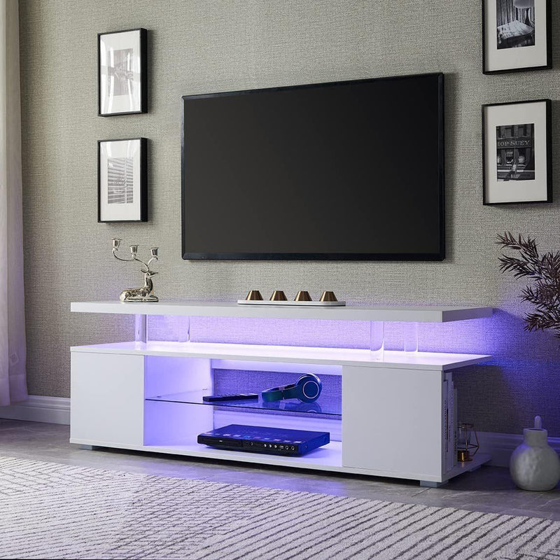 TV Stand for 65 Inch TV LED Gaming Entertainment Center Media Storage Console Table with Large Sliding Drawer & Side Cabinet for Living Room( White) - Supfirm