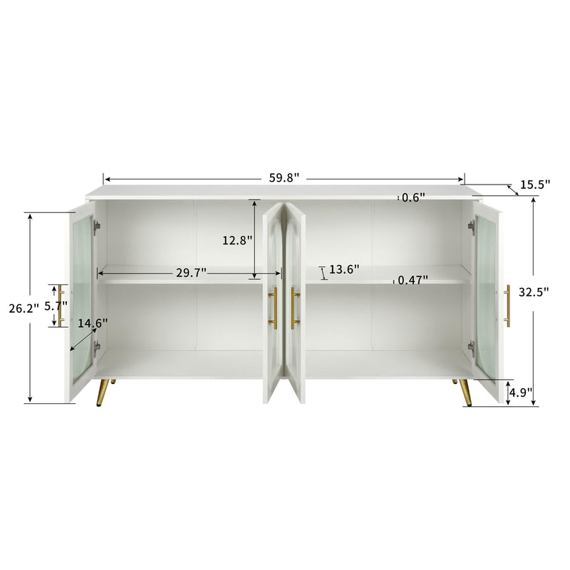 TV Stand for 65+ Inch TV, Wood TV Stand with Storage Cabinet & Adjustable Shelves, Media TV Console for Living Room Bedroom(White) - Supfirm