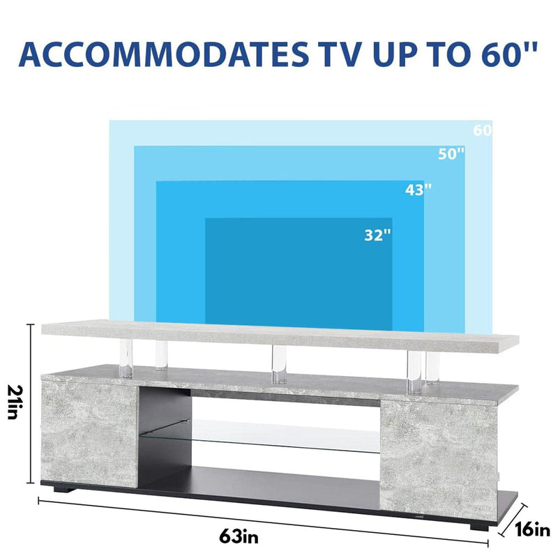 TV Stand for 70 Inch TV LED Gaming Entertainment Center Media Storage Console Table with Large Sliding Drawer & Side Cabinet for Living Room Gray - Supfirm