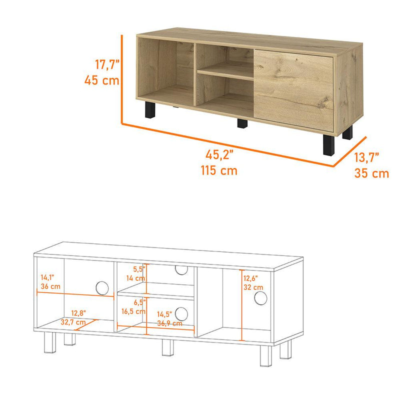 Tv Stand for TV´s up 43" Three Open Shelves Fredericia, One Cabinet, Light Oak Finish - Supfirm