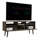 Tv Stand for TV´s up 52" Bull, Three Open Shelves, Two Flexible Drawers, Dark Walnut Finish - Supfirm