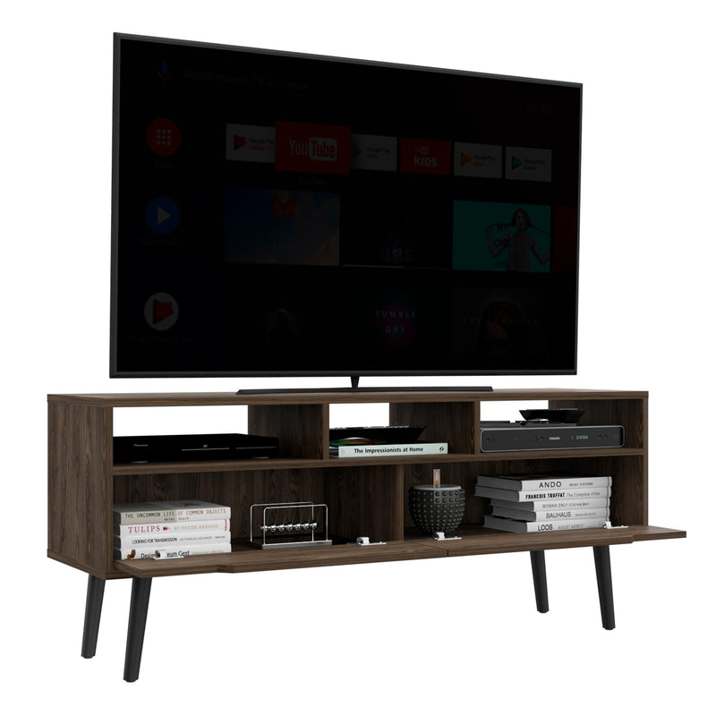 Tv Stand for TV´s up 52" Bull, Three Open Shelves, Two Flexible Drawers, Dark Walnut Finish - Supfirm