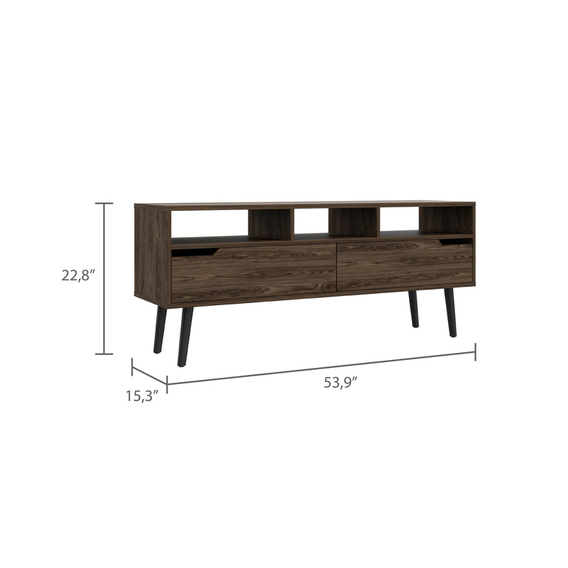 Tv Stand for TV´s up 52" Bull, Three Open Shelves, Two Flexible Drawers, Dark Walnut Finish - Supfirm